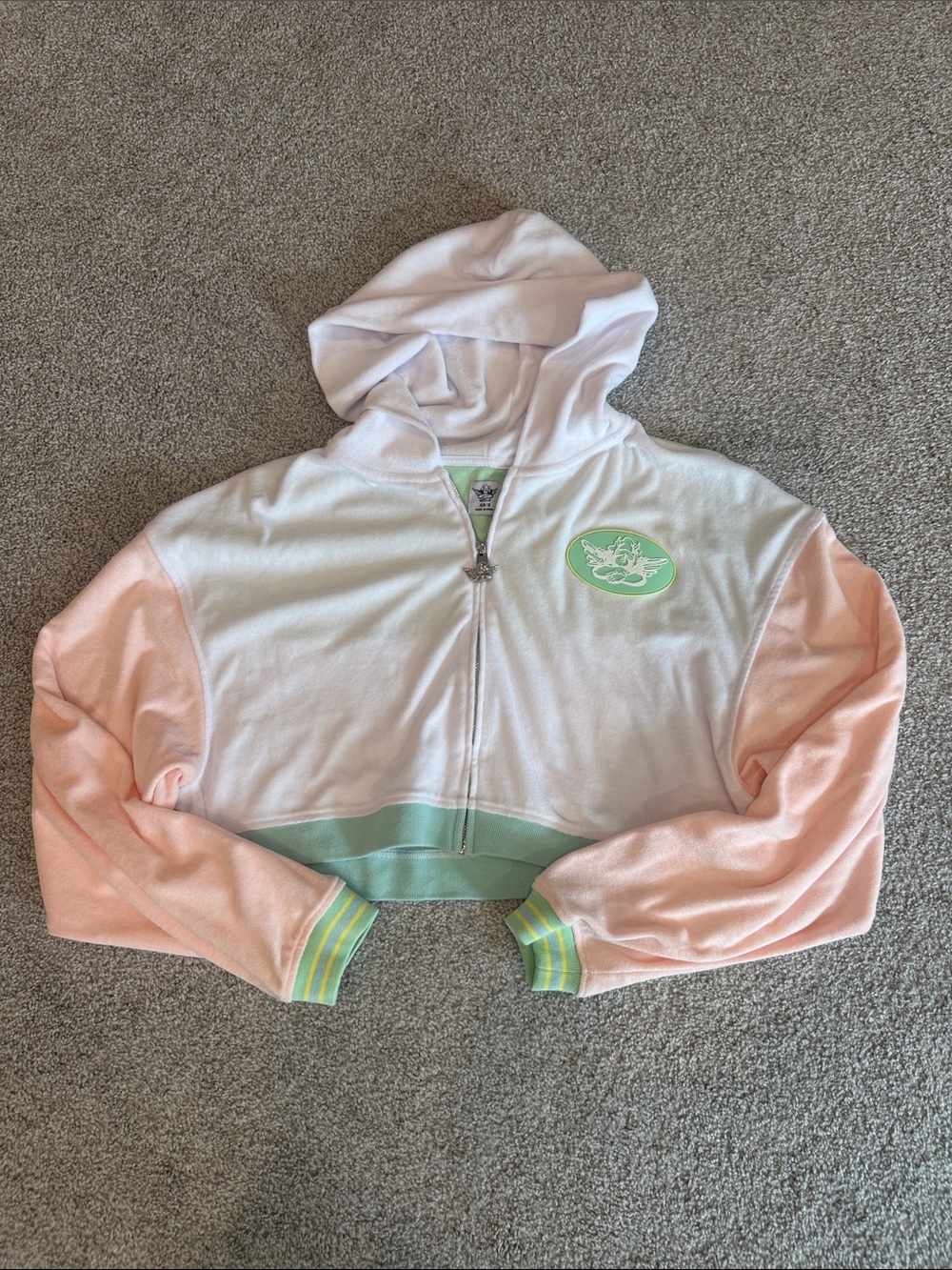 Boys Lie Colorblock Cropped Hoodie - White, Peach & Mint